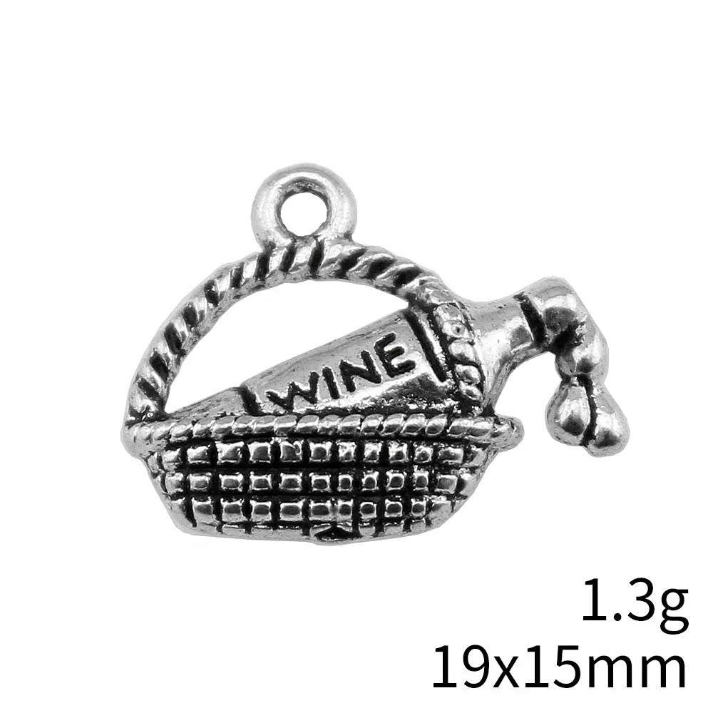 19x15mm 1.3g Antique Silver Zinc Alloy Wine Basket Charm Pendant for DIY Necklace Jewelry Making