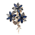 Elegant Blue Gray Rhinestone Flower Bouquet Brooch Gold Alloy Lapel Pin Corsage Suit Accessory Gift