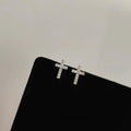 Minimalist Copper Micro Pave Zircon Cross Stud Earrings For Women, Mini Geometric Jewelry