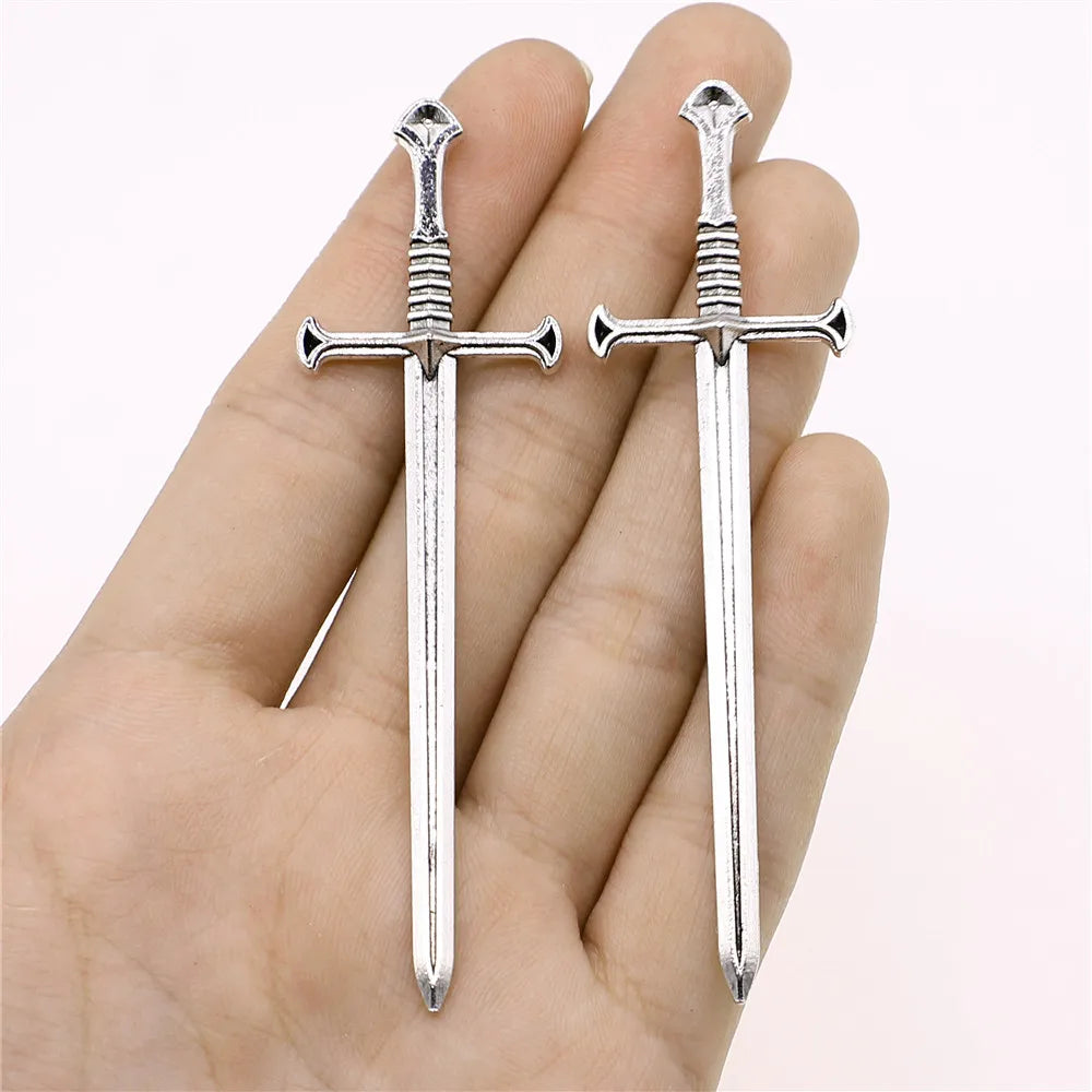 25x87mm 4.6g Antique Silver Zinc Alloy Sword Charm Pendant for Anime Cosplay Necklace Bracelet Making