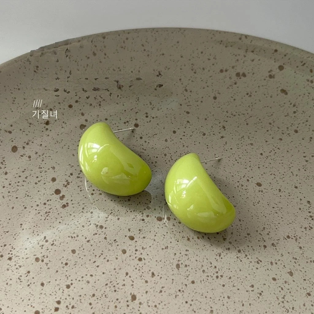 Avocado Green Resin Oval Stud Earrings With Silver Plated Pins Minimalist Summer Jewelry