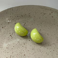 Avocado Green Resin Oval Stud Earrings With Silver Plated Pins Minimalist Summer Jewelry