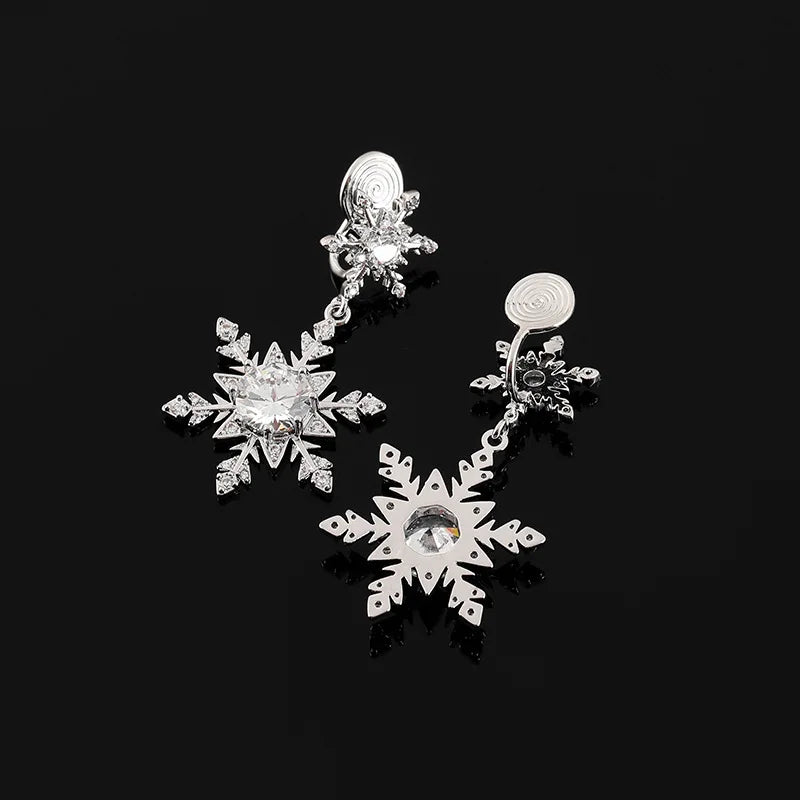 Elegant Luxury Zircon Crystal Snowflake Tassel Dangle For Women, Stud & Clip On No Piercing Earrings
