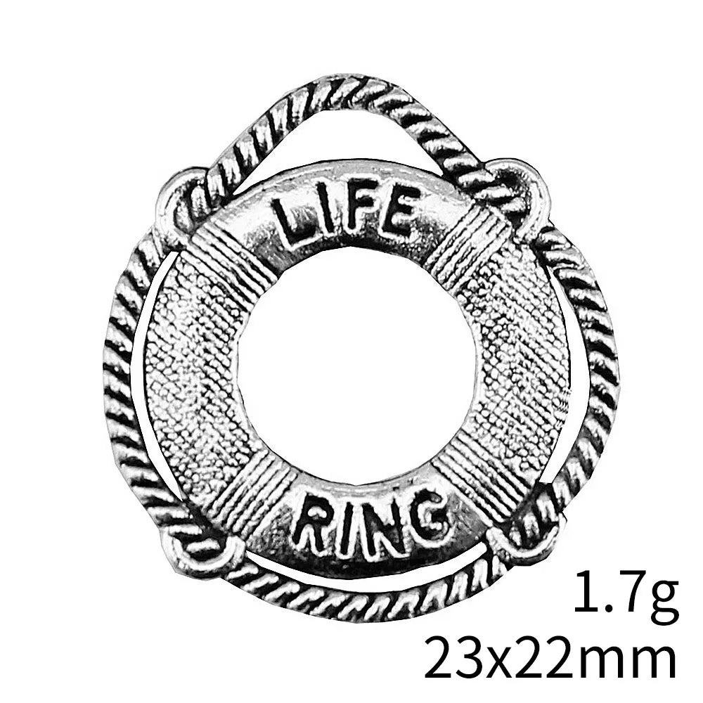 23x22mm 1.95g Antique Silver Zinc Alloy Lifebuoy Swim Ring Charm Pendant for DIY Nautical Jewelry