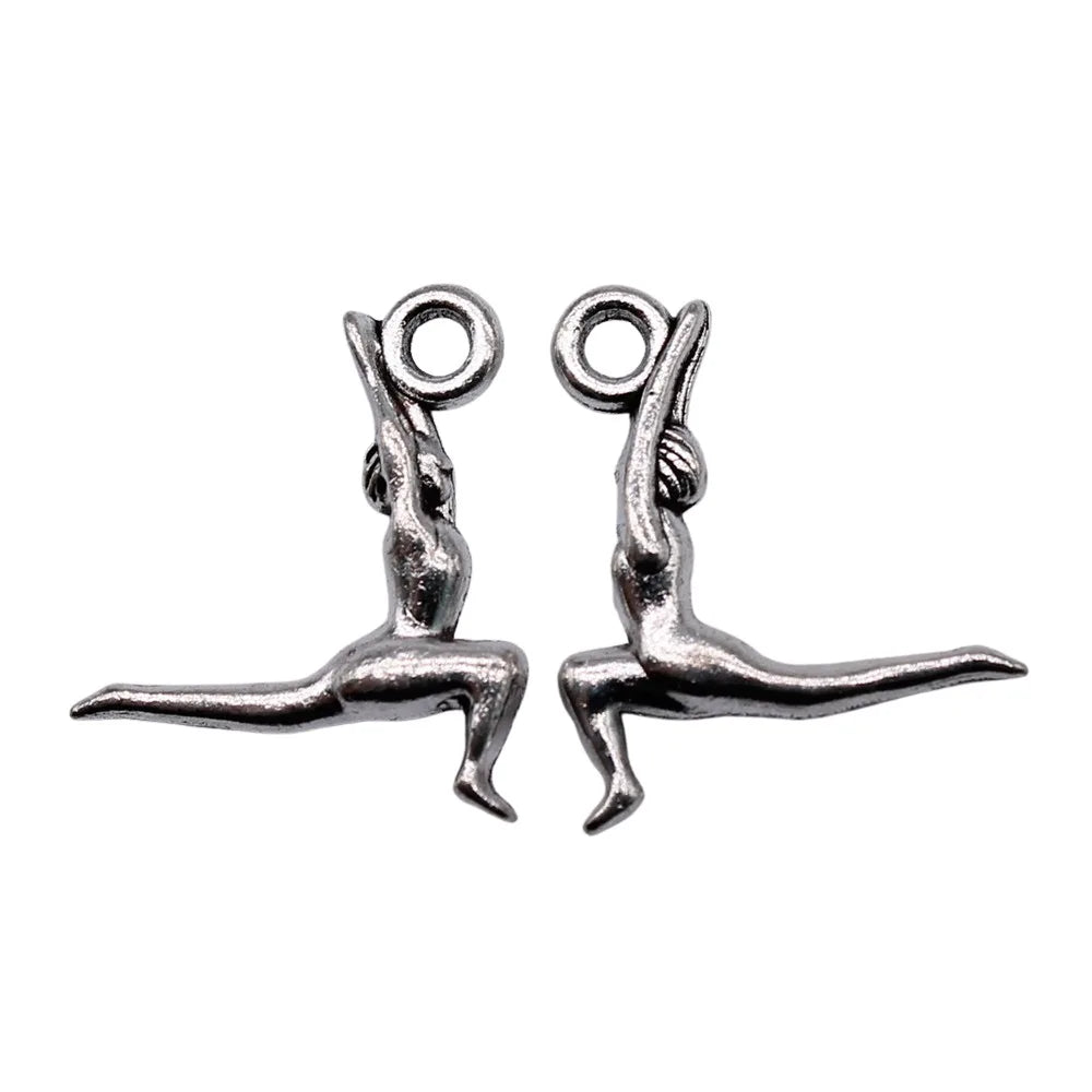 18x15mm 0.73g Antique Silver Zinc Alloy Gymnastics Charm Pendant for DIY Sports Jewelry Making