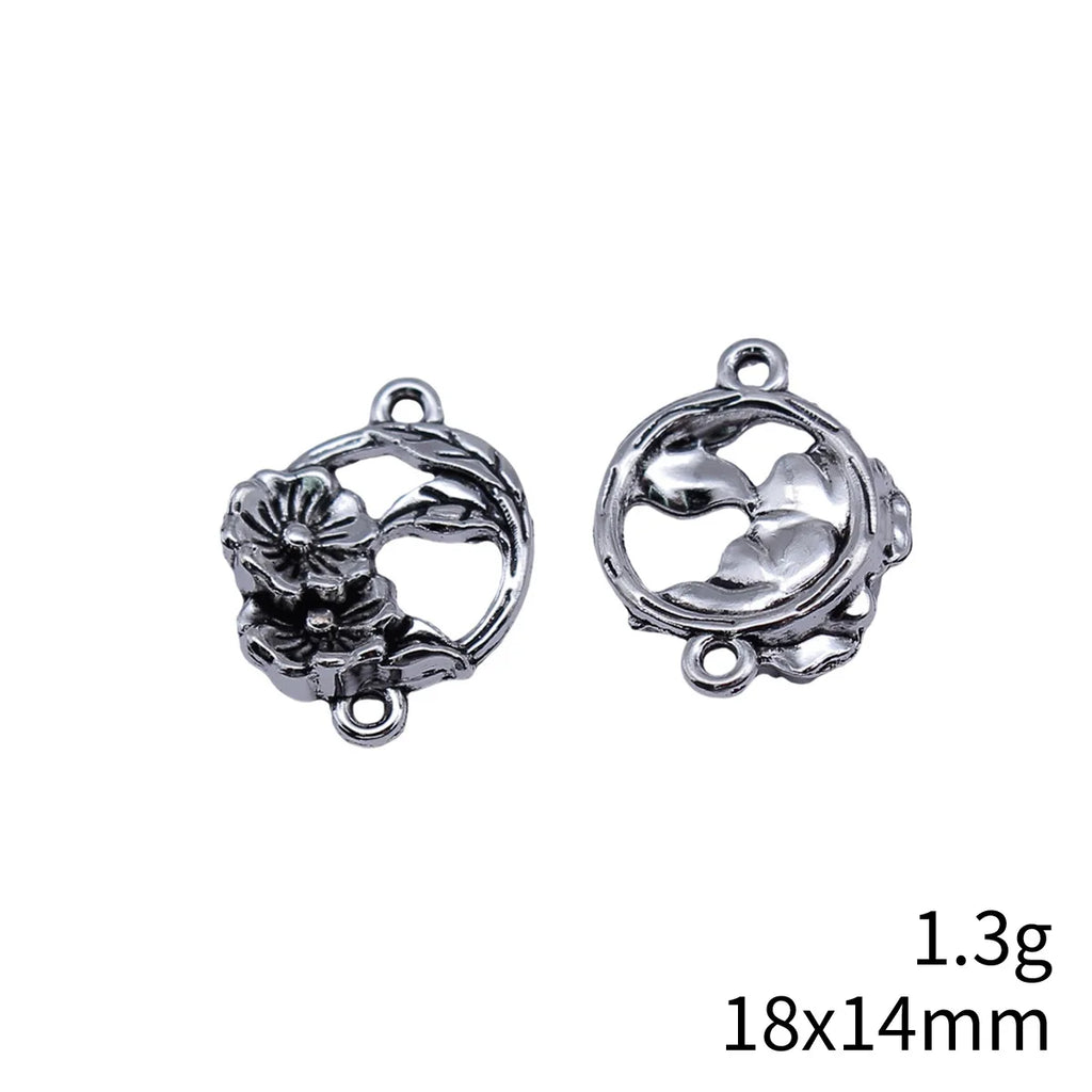 18x14mm 1.3g Antique Silver Zinc Alloy Flower Connector Charm for Bracelet Necklace DIY Jewelry