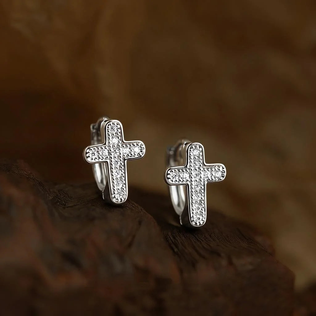 Unisex Geometric Cross Micro Pave Zircon Copper Drop Earrings Minimalist Cool Style