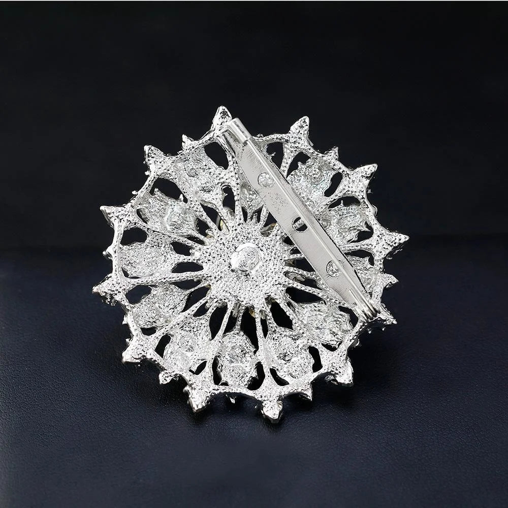 Luxury Silver-Plated Alloy Rhinestone Snowflake Flower Brooch, Elegant Lapel Pin Corsage Suit Accessory Gift