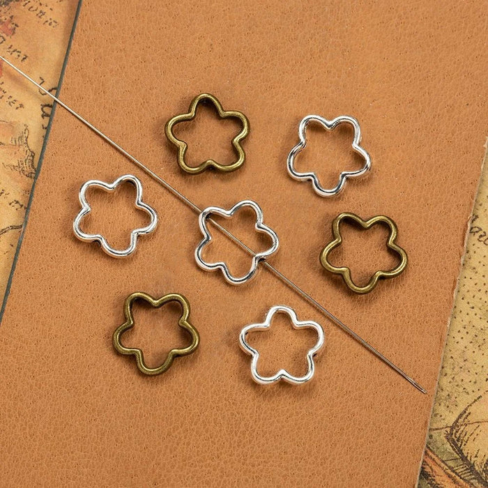 Antique Silver Zinc Alloy Flower Hollow Charm Pendant for DIY Necklace Bracelet Jewelry Making — 15mm