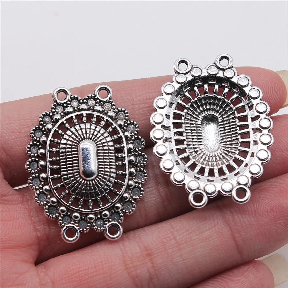 28x36mm 3.6g Antique Silver Zinc Alloy Four Hole Body Chain Connector Charm for Vintage Jewelry Making