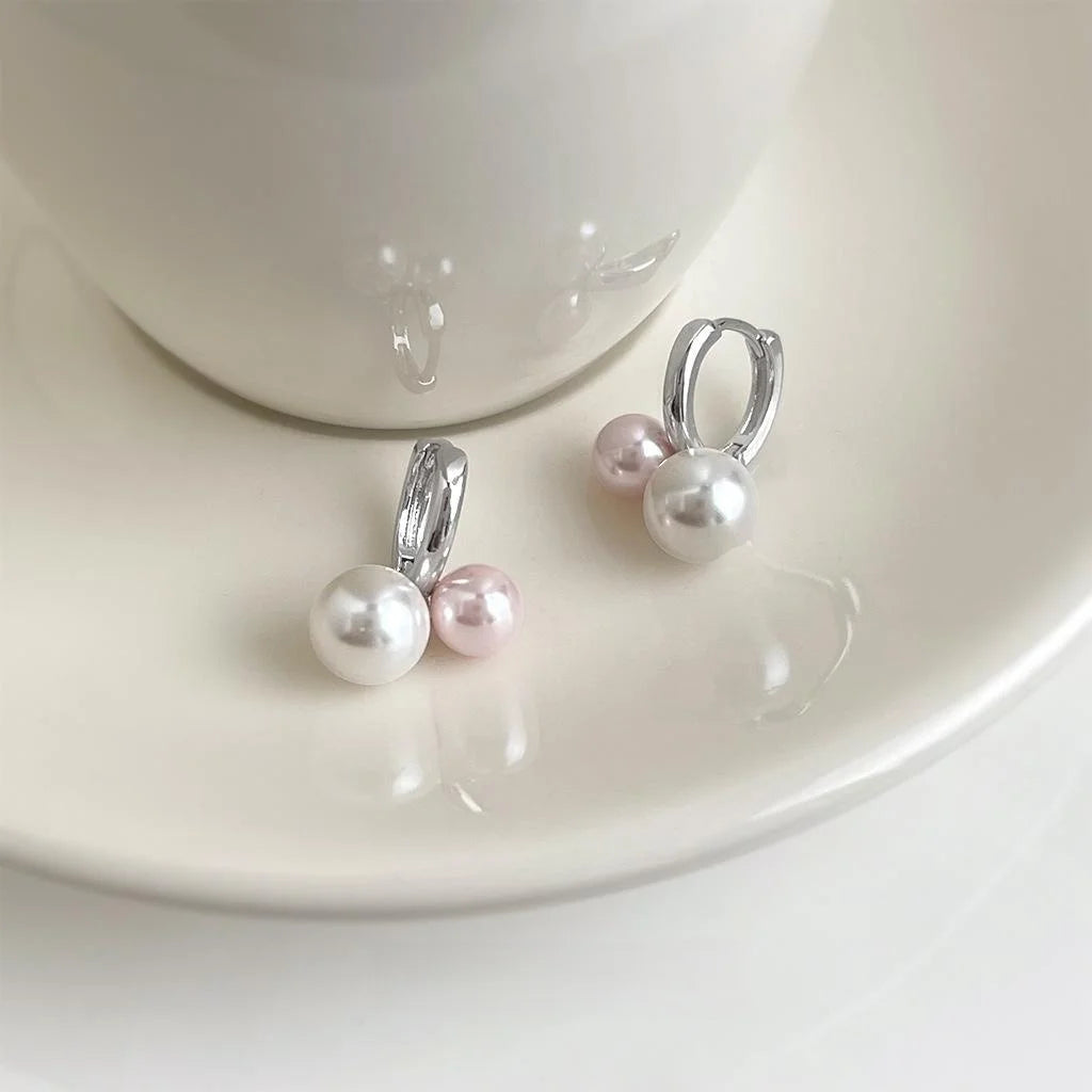 Light Luxury Copper Glass Pearl Drop Earrings Round Geometric Daily Commuter Jewelry