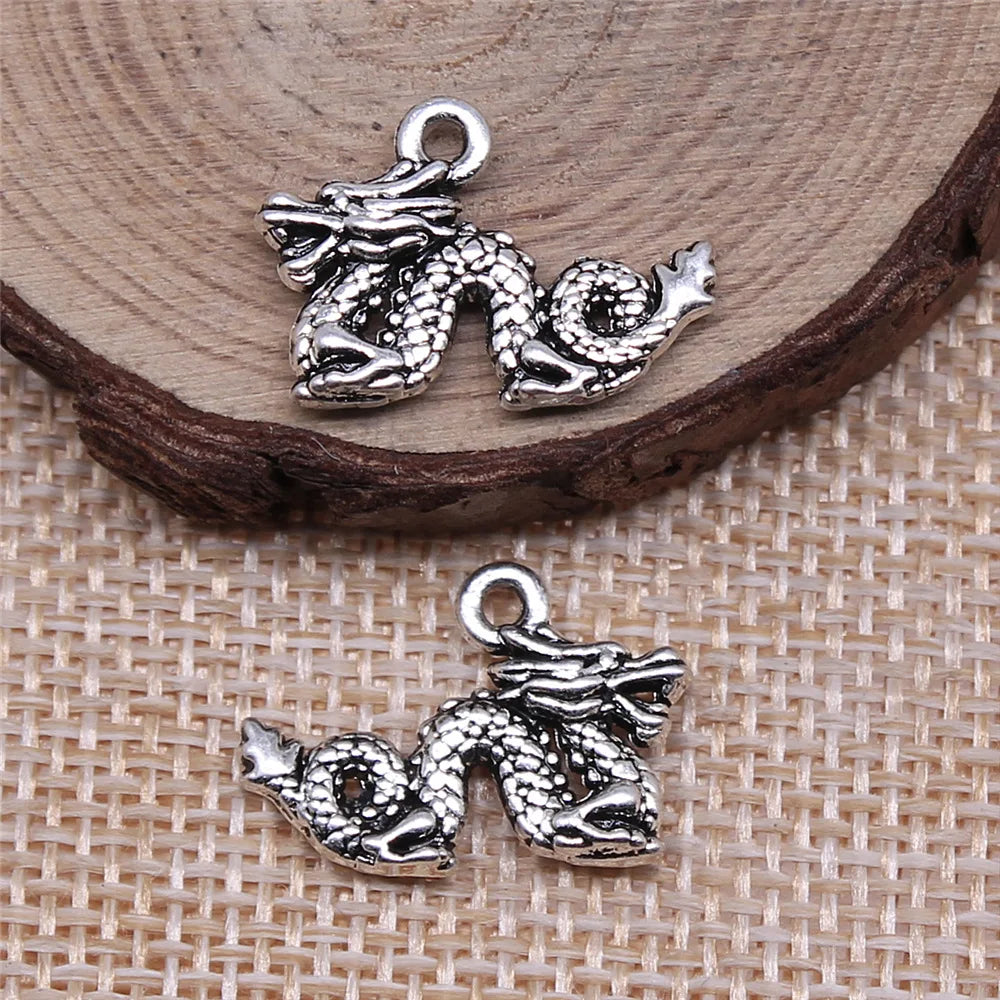 21x15mm 1.7g Antique Silver Zinc Alloy Chinese Dragon Charm Pendant for DIY Necklace Bracelet Making