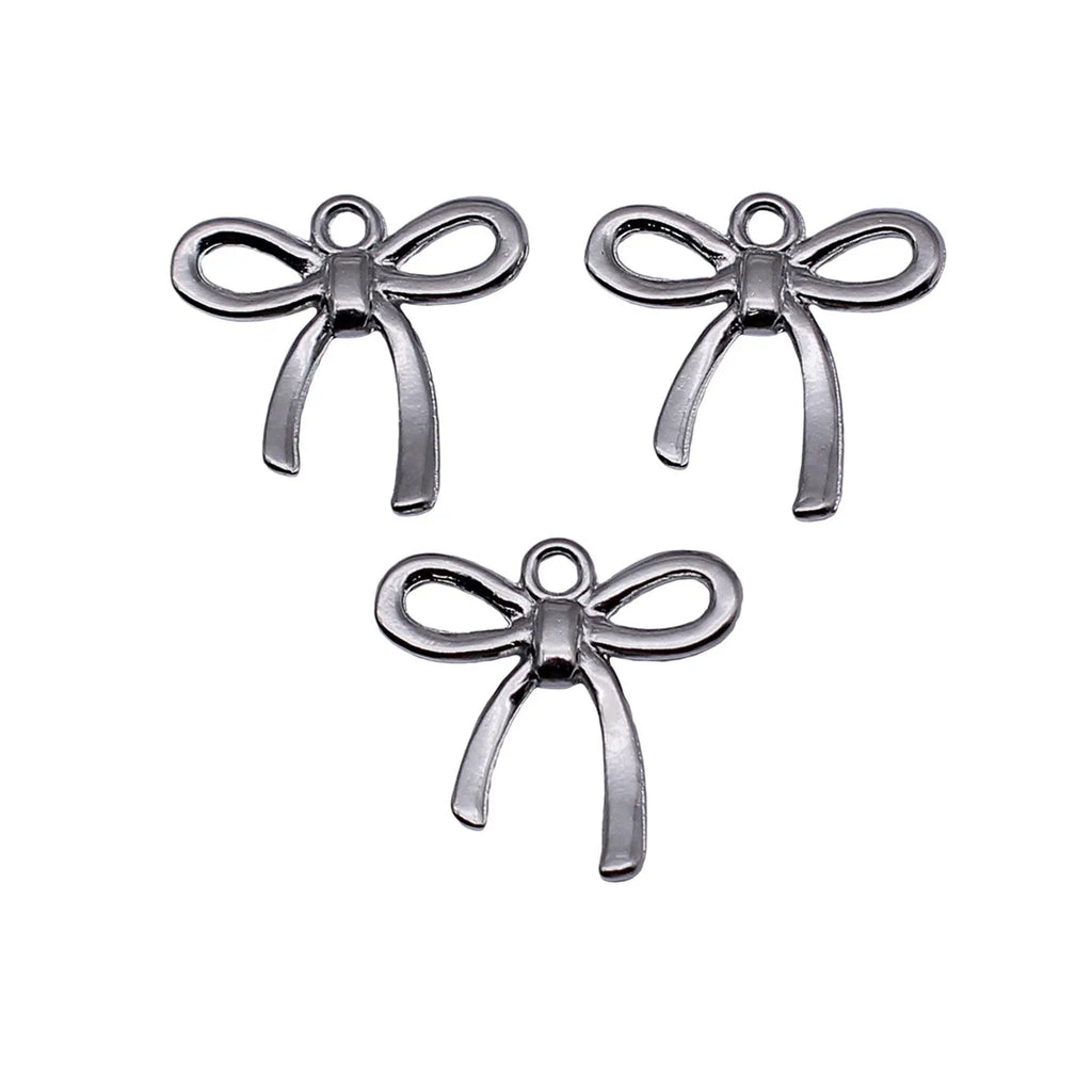 18x18mm 0.83g White K Color Zinc Alloy Bowknot Butterfly Charm Pendant for DIY Bracelet Necklace Making