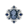 Vintage Lady Cameo Portrait Brooch With Blue Rhinestones, Elegant Alloy Lapel Pin Suit Accessory Gift