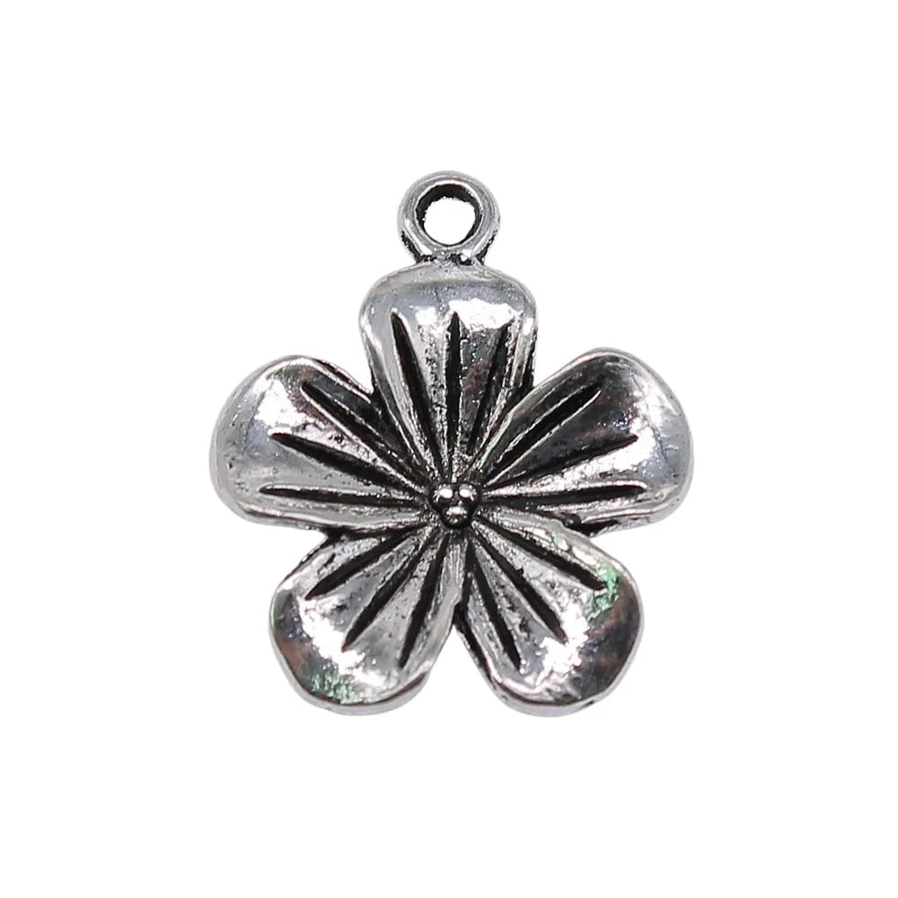 23x20mm 2.3g Antique Silver Zinc Alloy Flower Charm Pendant for DIY Bracelet Necklace Jewelry Making