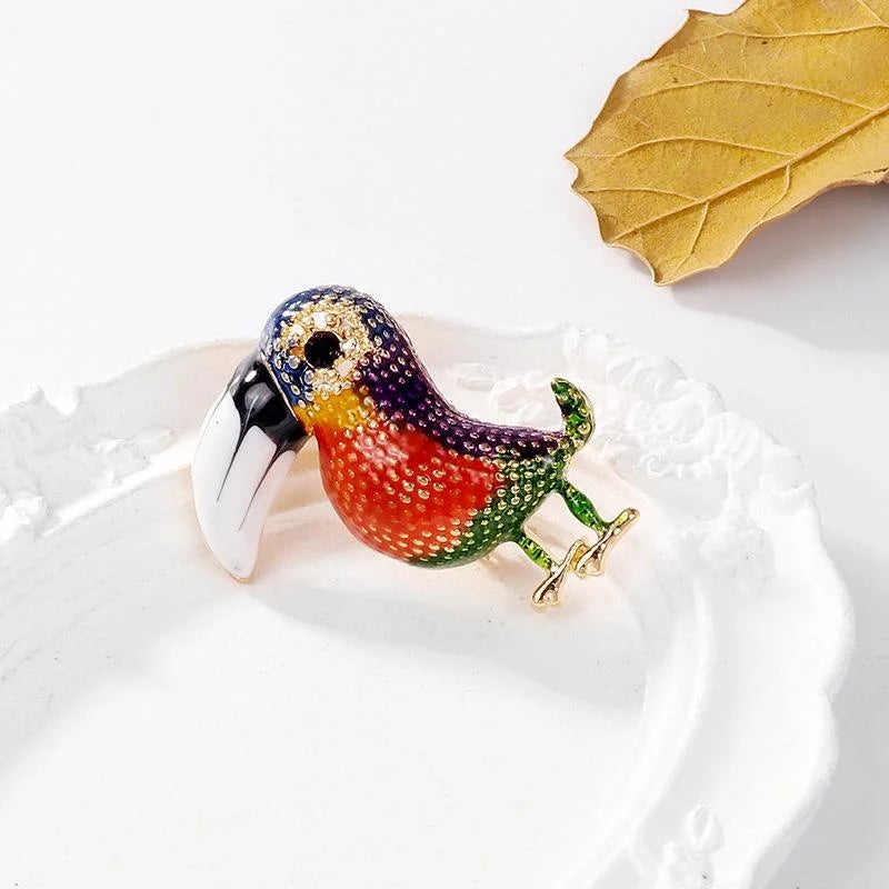 Luxury Rhinestone Enamel Toucan Bird Brooch With Big Beak, Colorful Animal Lapel Pin Corsage Gift