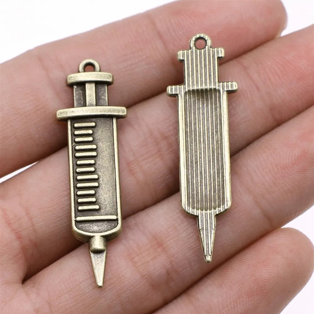 13x43mm 2.7g Multicolor Zinc Alloy Syringe Charm Pendant for Medical Theme Bracelet Necklace Making