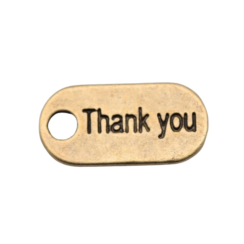18x10mm 0.9g Antique Silver Zinc Alloy Thank You Word Tag Letter Charm Pendant for DIY Jewelry Making