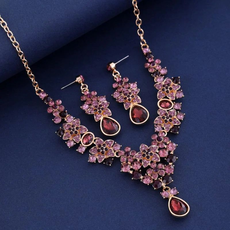 Luxury Bridal Rhinestone Flower Drop Earrings And Necklace Jewelry Set For Wedding Banquet Gift