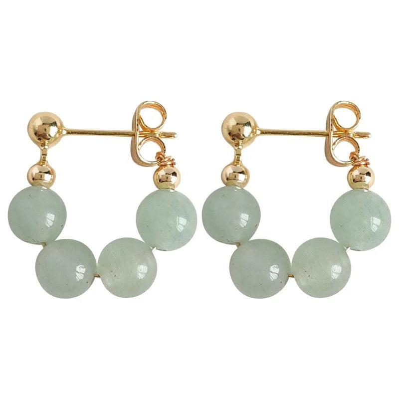 Fresh Forest Green Aventurine Round Geometric Copper Stud Earrings For Women