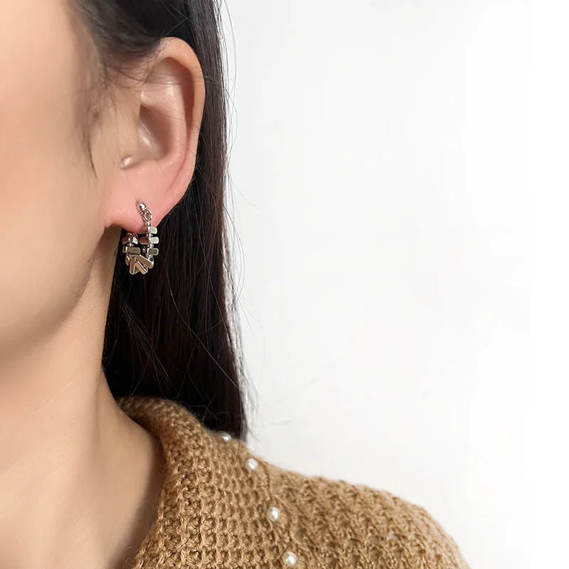 Luxury Alloy Triangle Hoop Beaded Stud & Clip On No Piercing Handmade Metal Dangle Earrings