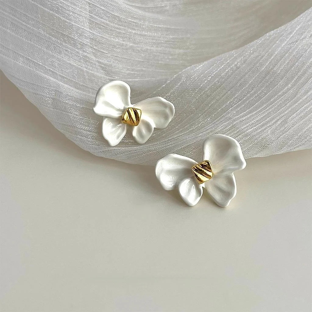 Summer Sweet Elegant Enamel Alloy Bow Iris Flower Stud Earrings