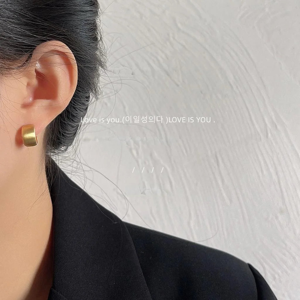 Trendy Brushed Matte 14K Plated Copper Geometric Round Stud Earrings