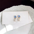 French Vintage 14K Gold Plated Copper Freshwater Pearl Glass Cat Eye Drop Earrings