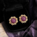 Vintage Court Style Floral Round Copper Stud Earrings, French Elegant Jewelry