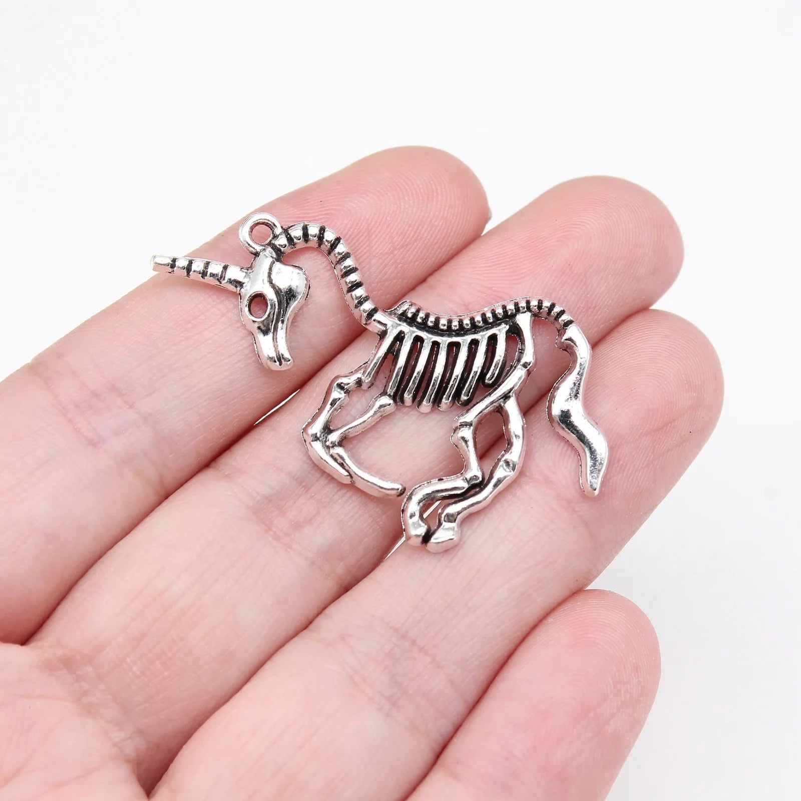 27x42mm 2.9g Antique Silver Zinc Alloy Unicorn Skeleton Charm Pendant for DIY Fantasy Jewelry Making