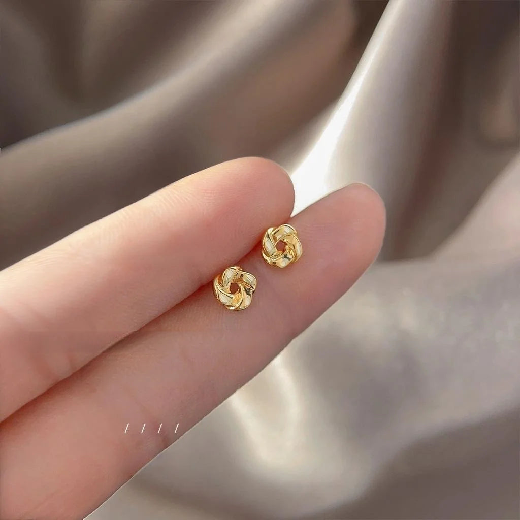 14K Gold Plated Copper Mini Hollow Geometric Flower Stud Earrings Minimalist Daily Jewelry