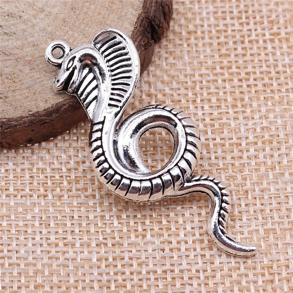 49x19mm 6.1g Multicolor Zinc Alloy Cobra Charm Pendant for DIY Snake Theme Necklace Jewelry Making