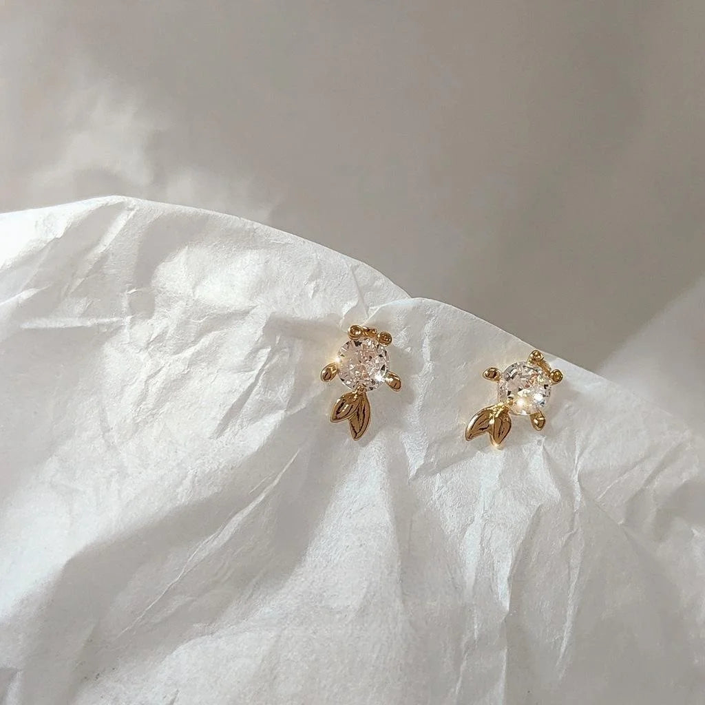 Mini Micro Pave Zircon Goldfish Stud Earrings 14K Gold Plated Copper Cute Animal Jewelry