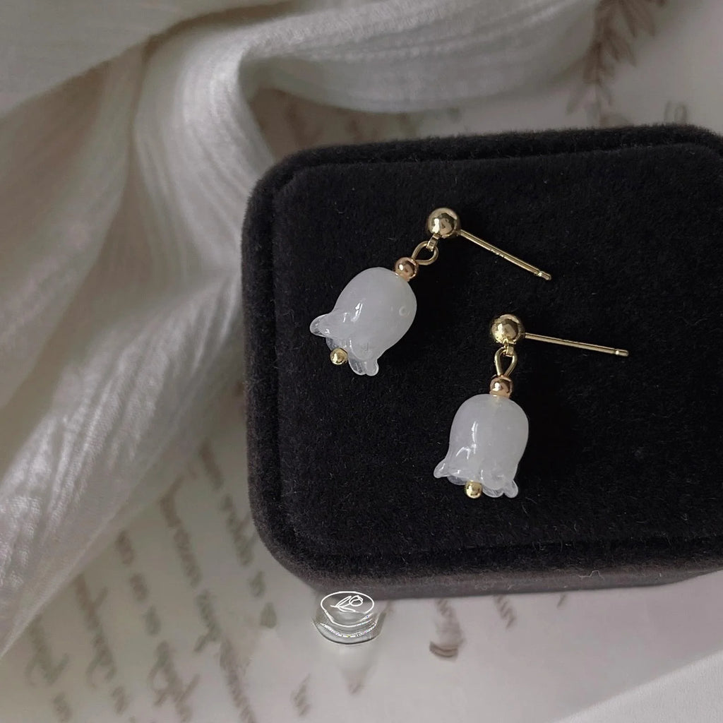 Handmade Tulip Glazed Glass Flower Drop Earrings Pastoral Sweet Minimalist Jewelry
