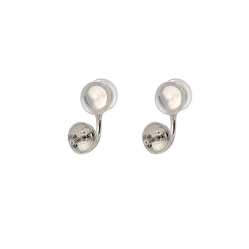 Invisible Silicone Round Pad Alloy DIY Stud & Clip On No Piercing Elegant Pearl Setting Earrings
