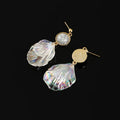 Elegant Iridescent Acrylic Shell Petal Rhinestone Stud & Clip On No Piercing Drop Earrings