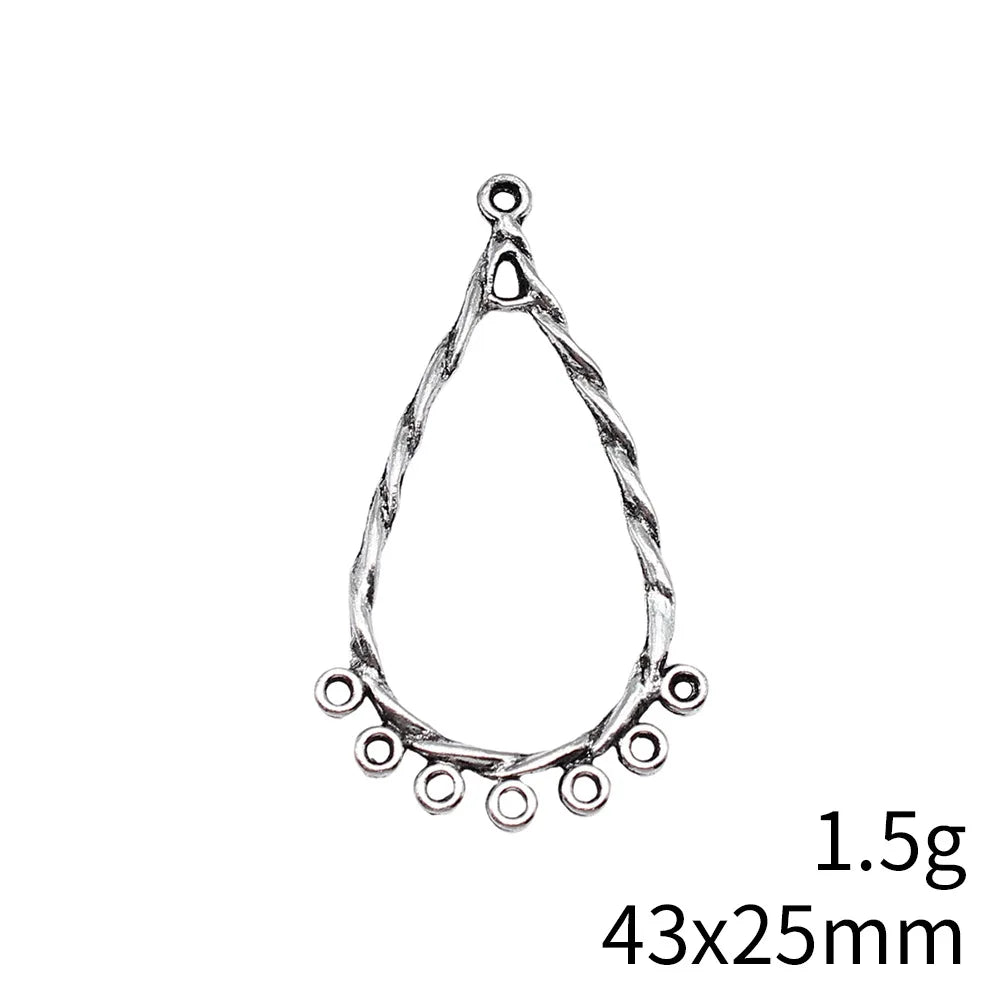 43x25mm 1.5g Multicolor Zinc Alloy Twisted Teardrop Earring Connector Charms for DIY Earrings Making