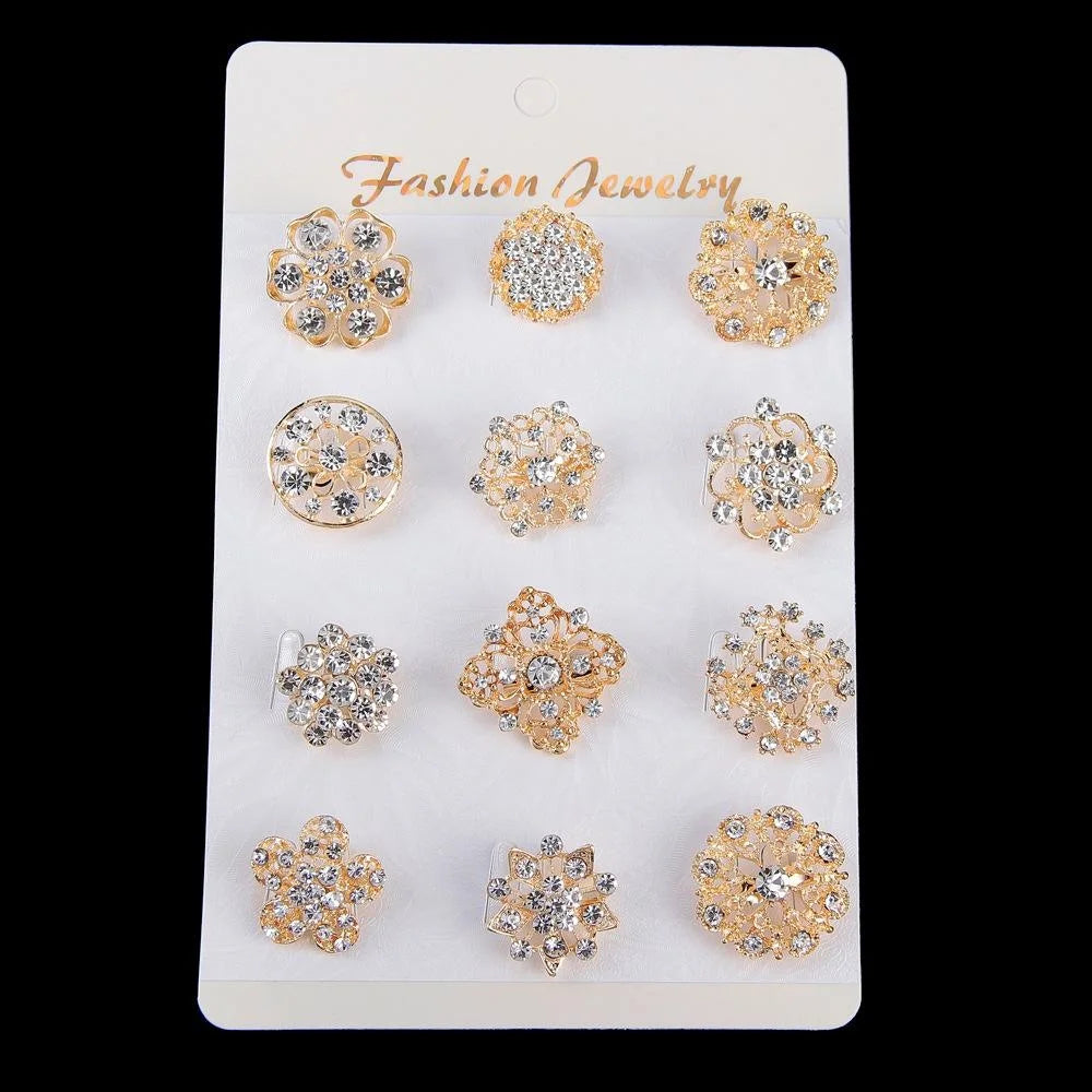 Elegant Korean Style Rhinestone Flower Brooch Pin, Silver Alloy Lapel Corsage For Women Suit Accessory Gift