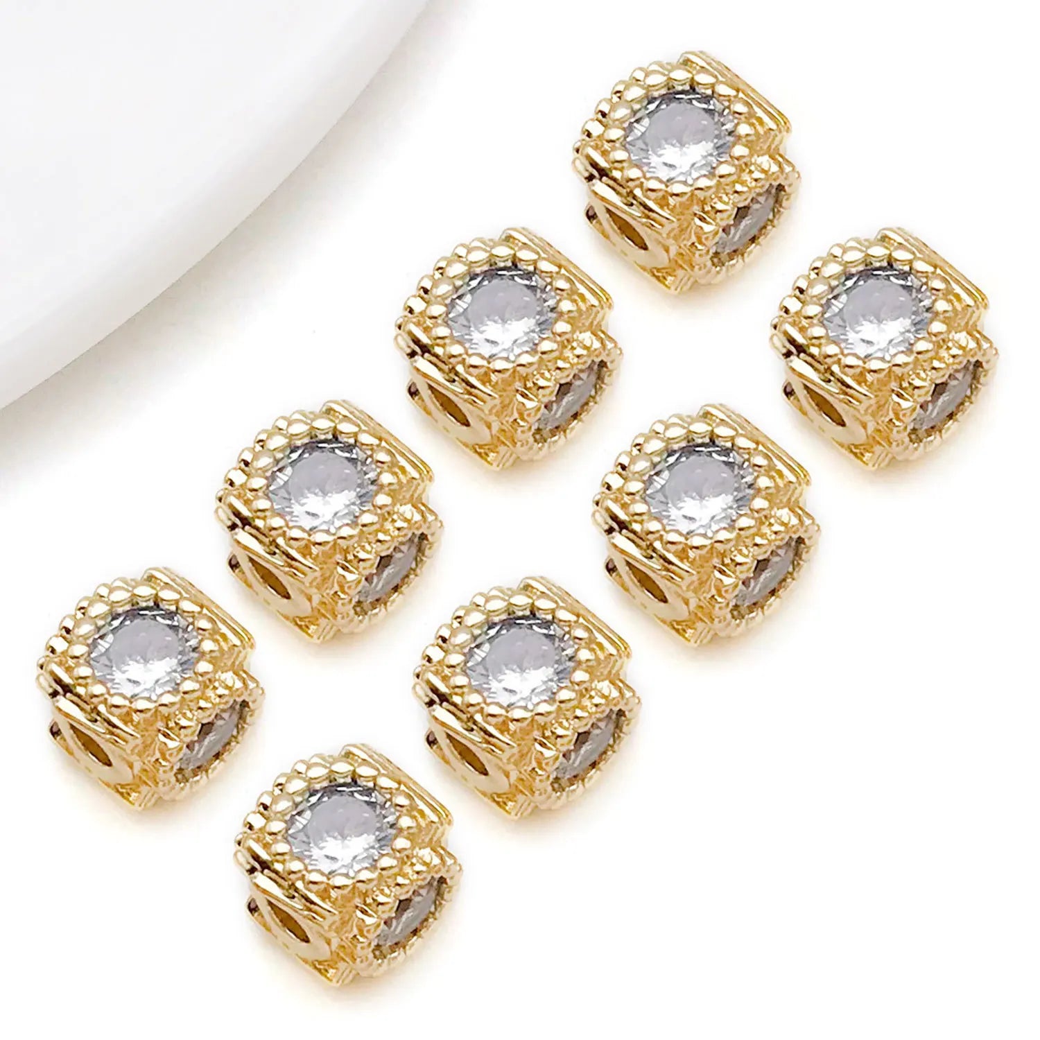 Copper Alloy 18K Gold Plated Zircon Barrel Spacer Bead for Bracelet and Jewelry Making