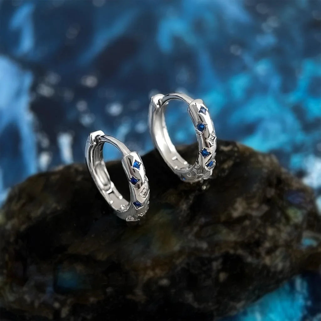 Fashion Copper Blue Zircon Starburst Round Geometric Drop Earrings For Women