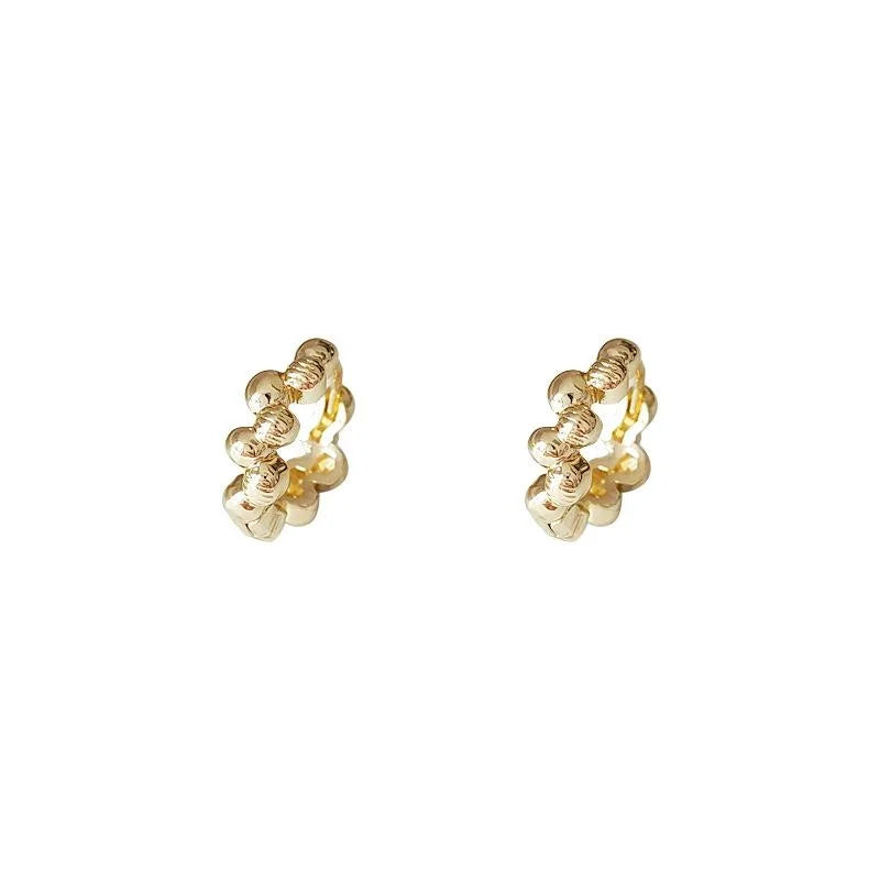 European Style Smooth Gold Bead Copper Stud Earrings Geometric Round Minimalist Office Jewelry