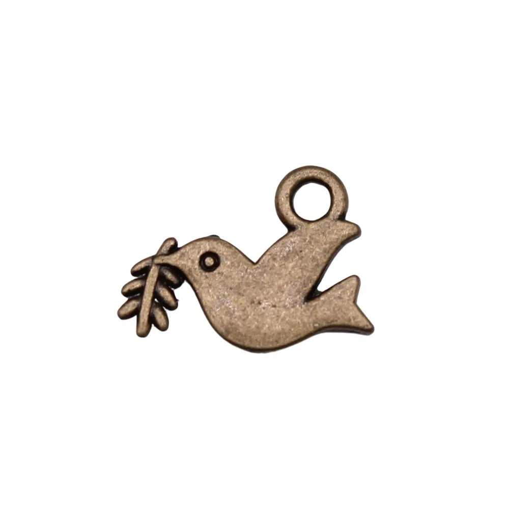 13x16mm 0.8g Multicolor Zinc Alloy Dove Olive Branch Charm Pendant for DIY Peace Theme Jewelry