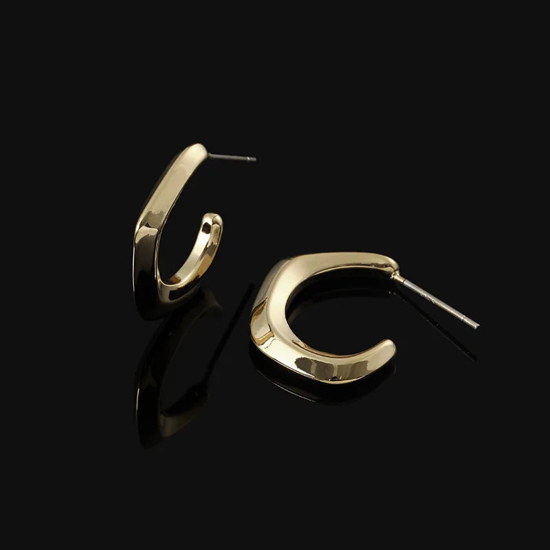 Vintage Gold Alloy Spiral Coil Geometric Hoop Stud & Clip On No Piercing Minimalist U Shape Earrings