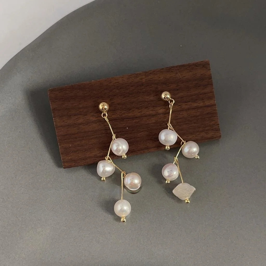 Handmade Freshwater Pearl 14K Plated Zigzag Constellation Stud Earrings Style