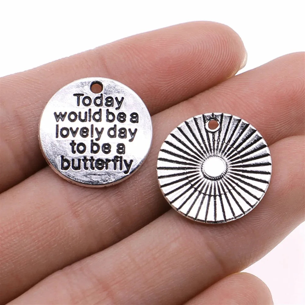 20mm 1.8g Zinc Alloy Butterfly Quote Charm Pendant for Necklace Bracelet Jewelry Making