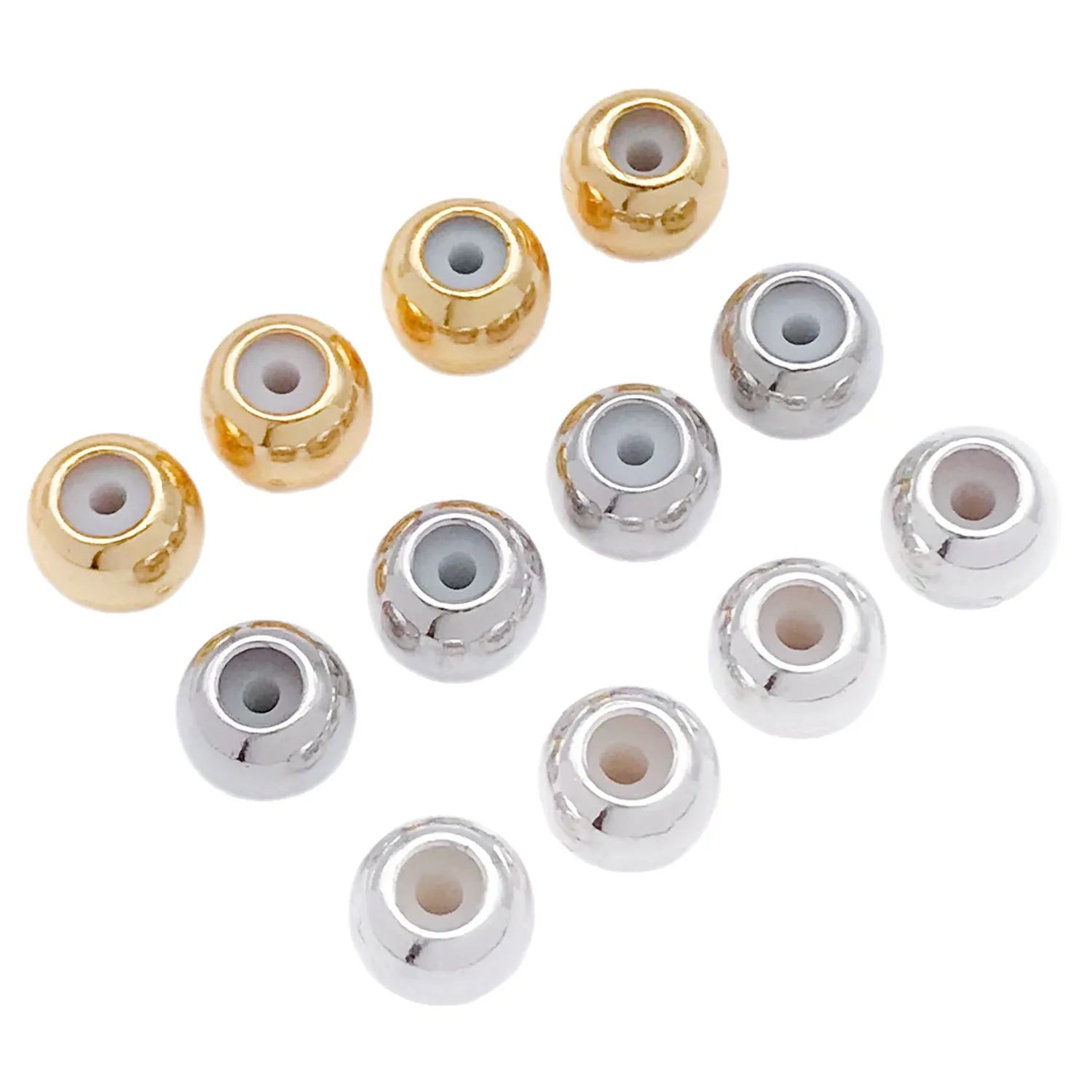 Gold Tone Silicone Round Ball Slider Beads for Adjustable Necklace Bracelet Jewelry Making