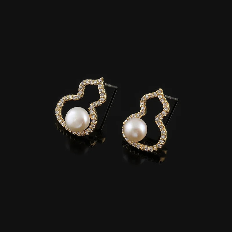 Elegant Gourd Outline Pearl Rhinestone Alloy Stud & Clip On No Piercing Women's Fashion Earrings