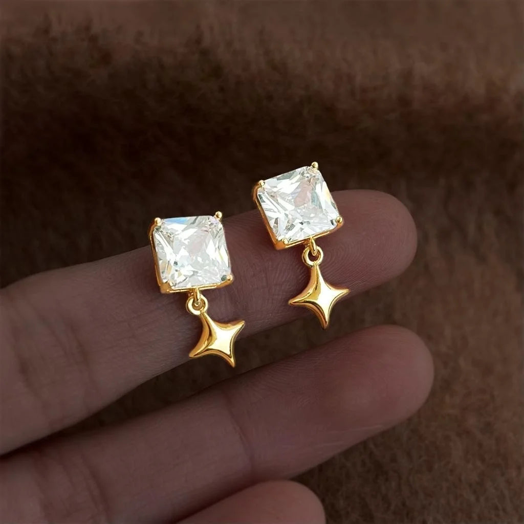 Luxury Copper Zircon Star Geometric Square Stud Earrings, Fashion Yiwu Jewelry