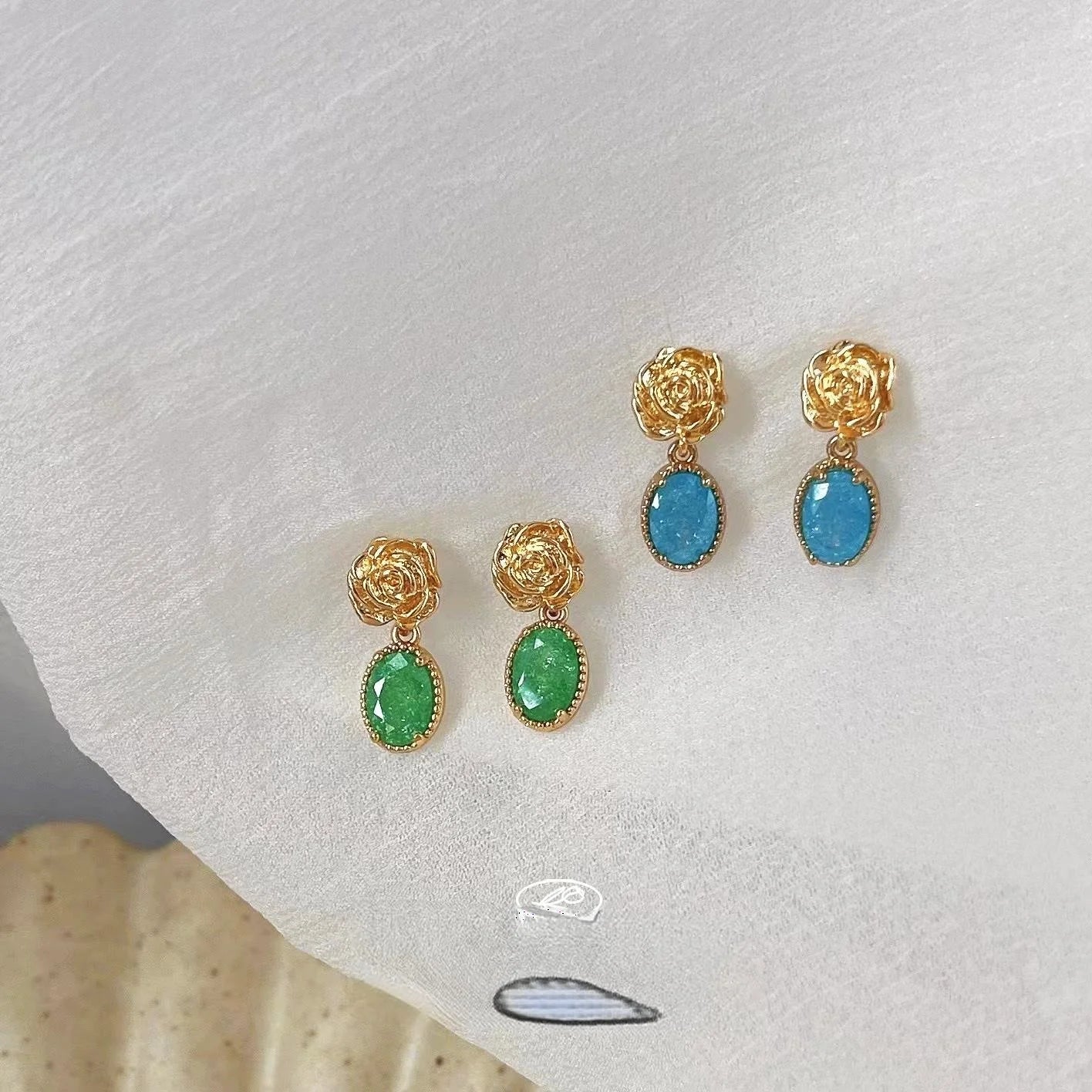 14K Rose Gold Plated Copper Rose Flower Zircon Stud Earrings Mini Fresh Style