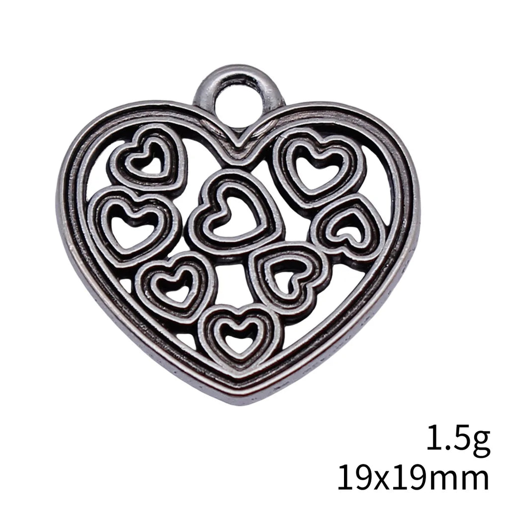 19x19mm 1.5g Antique Silver Zinc Alloy Hollow Heart Charm Pendant for DIY Bracelet Necklace Jewelry